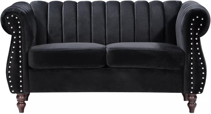 Vente-unique 2-persoons zwarte fluwelen chesterfield zitbank TRUMBO L 150 cm x H 77 cm x D 78 cm