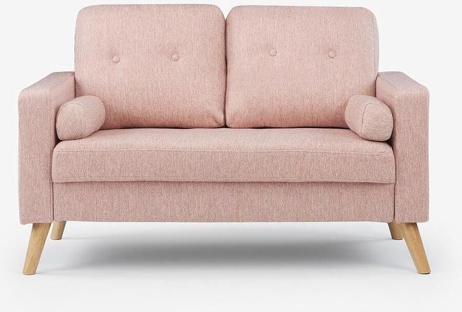 Vente-unique 2-zitsbank van stof met woleffect TATUM Poederrose L 130 cm x H 83 cm x D 81 cm - Foto 3