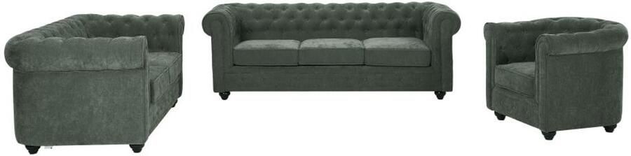 Vente-unique 3-zits 2-zits en een fauteuil in groene stof CHESTERFIELD - Foto 2