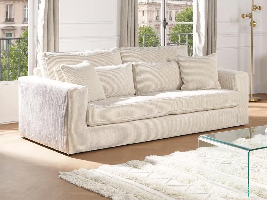 Vente-unique 3-zitsbank MONDOVI van ribfluweel Beige L 217 cm x H 90 cm x D 103 cm - Foto 3