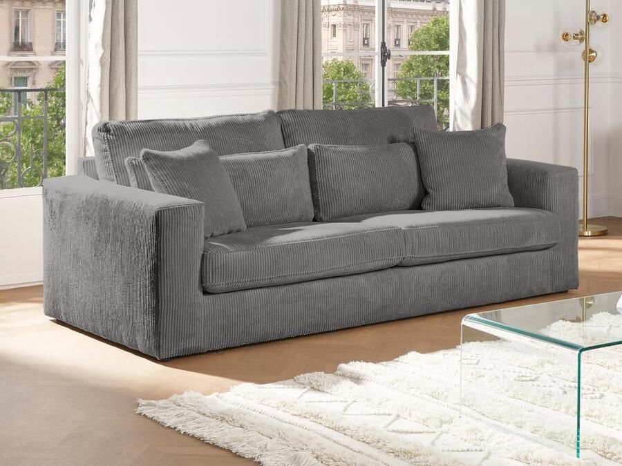 Vente-unique 3-zitsbank MONDOVI van ribfluweel Grijs L 217 cm x H 90 cm x D 103 cm - Foto 4