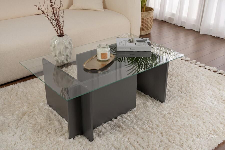 Vente-unique Asir Salontafel Antraciet 105 x 65 x 40 cm - Foto 2