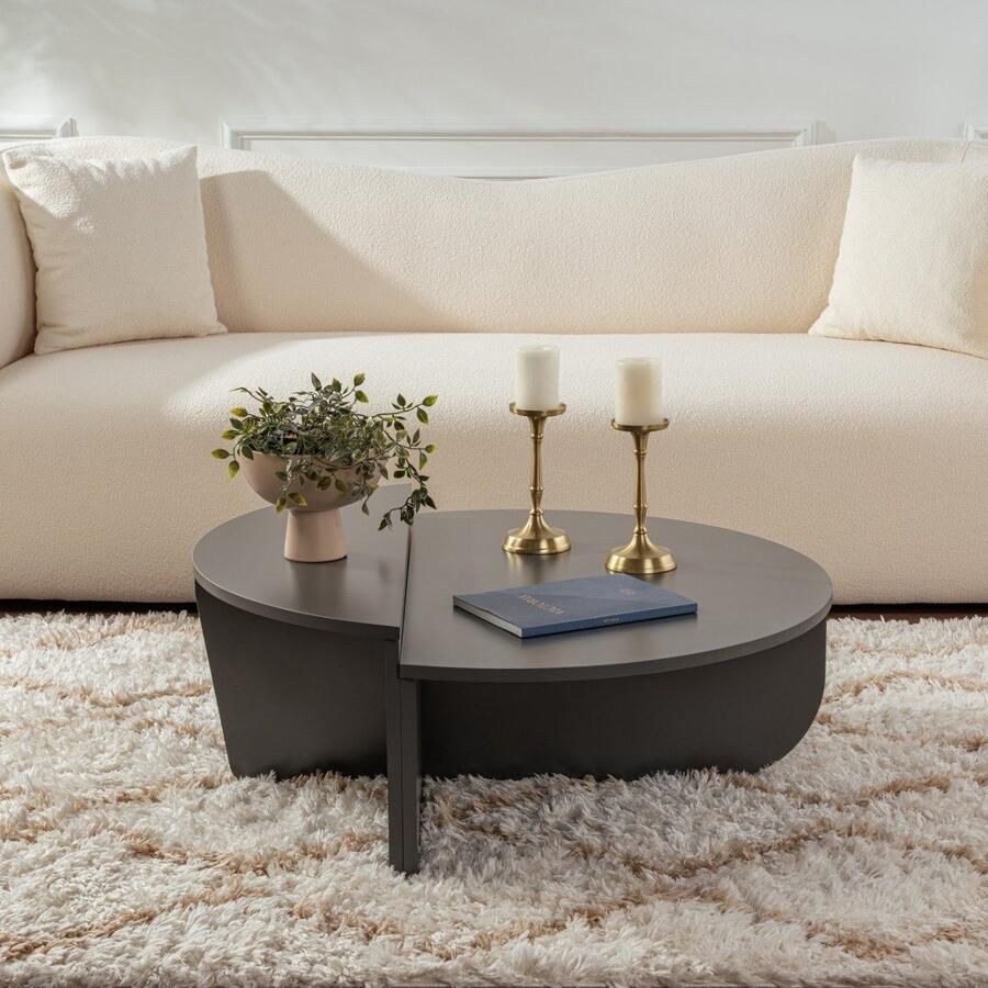 Vente-unique Set van 2 salontafels Antraciet ALOEVA L 90 cm x H 30 cm x D 90 cm - Foto 2