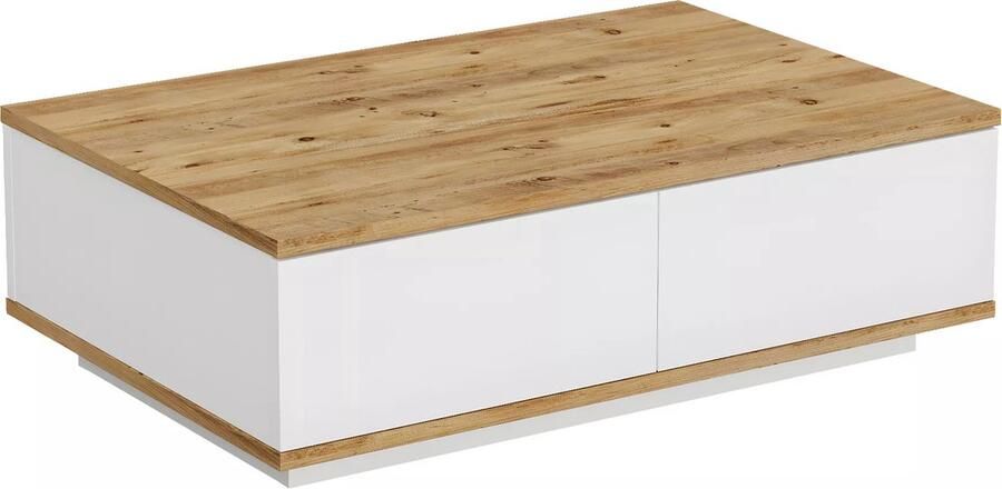 Vente-unique Salontafel met 2 deurtjes Licht naturel en wit LOTULA L 90 cm x H 28.6 cm x D 60 cm