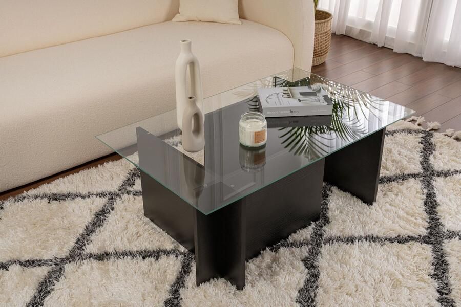 Vente-unique Asir Salontafel Zwart hout 105 x 65 x 40 cm