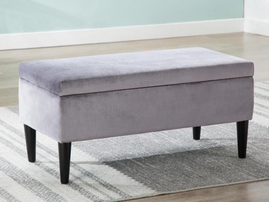 Vente-unique Banc coffre de rangement BUREN en velours Gris L 80 cm x H 40 cm x D 40 cm