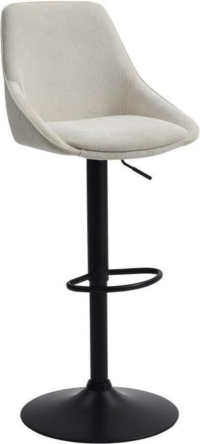 Vente-unique Barkruk van ribfluweel en zwart metaal Verstelbare hoogte Crèmewit MASURIE L 46 cm x H 115 cm x D 53.5 cm