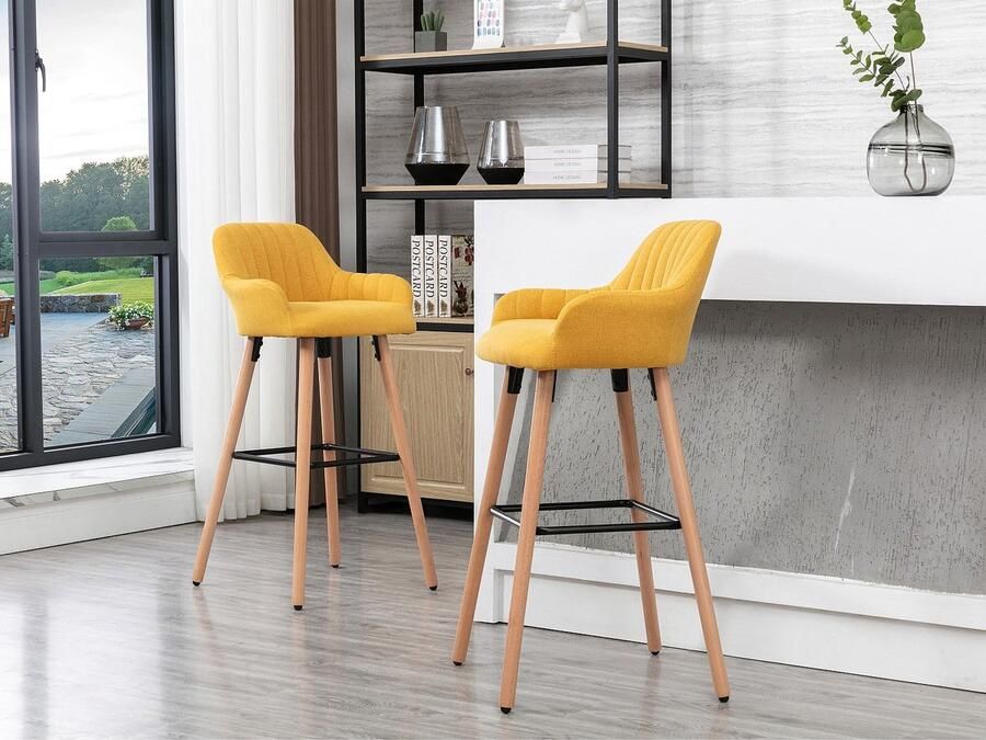Vente-unique Barkruk van stof met beukenhouten poten Geel ELEANA L 47 cm x H 98 cm x D 52 cm - Foto 2