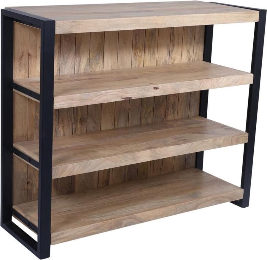 Vente-unique Barmeubel met 3 planken van mangohout en metaal Naturel en zwart HARLEM II L 120 cm x H 100 cm x D 45 cm