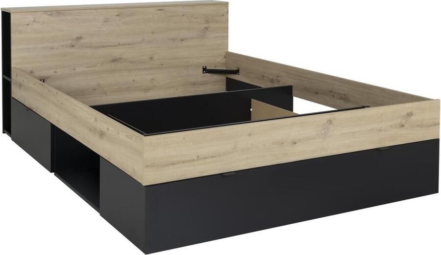 Vente-unique Bed 140 x 190 cm 3 lades en 6 nissen Naturel en zwart CIKETO L 217 cm x H 77 cm x D 145 cm - Foto 2
