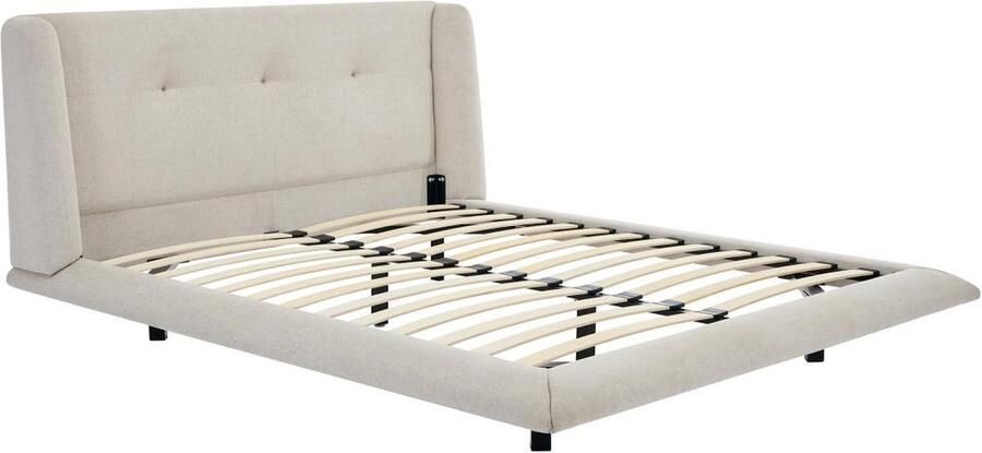 Vente-unique Bed 160 x 200 cm met hoofdbord met capitons Stof Beige PENAVI L 196 cm x H 103 cm x D 229 cm - Foto 2