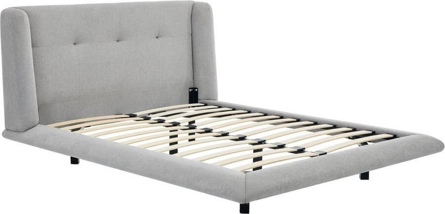 Vente-unique Bed 160 x 200 cm met hoofdbord met capitons Stof Lichtgrijs PENAVI L 196 cm x H 103 cm x D 229 cm - Foto 2