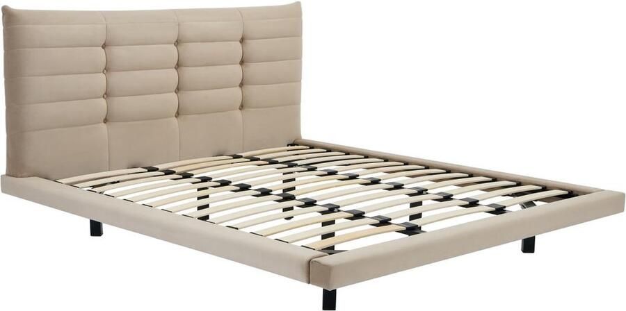 Vente-unique Bed 160 x 200 cm met hoofdbord met capitons Velours Beige NISATIO L 166 cm x H 107 cm x D 218 cm - Foto 2