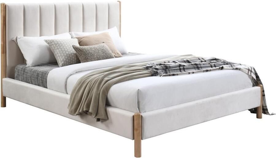 Vente-unique Bed 180 x 200 cm met hoofdbord met verticale stiksels Velours Ivoorwit SIZAMA L 194 cm x H 119 cm x D 215.5 cm - Foto 2