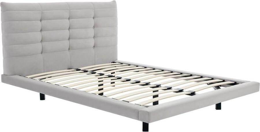 Vente-unique Bed 180 x 200 cm met hoofdbord met capitons Velours Grijs NISATIO L 186 cm x H 107 cm x D 219 cm - Foto 2