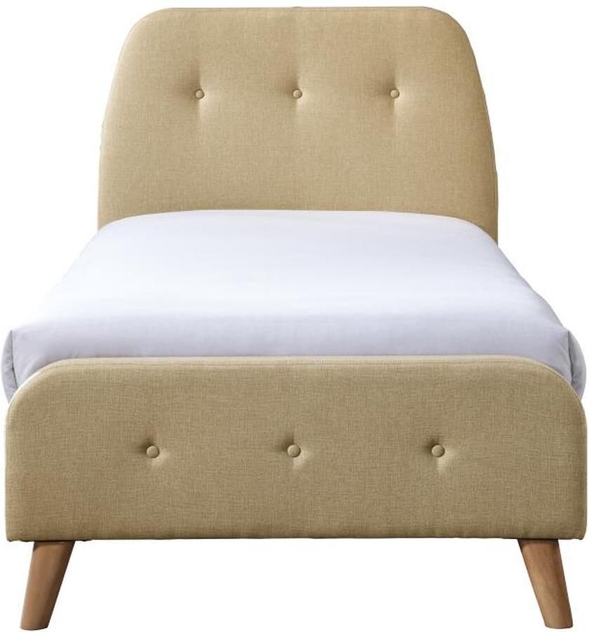 Vente-unique Bed 90 x 190 cm met gecapitonneerd hoofdbord Stof Beige ROMEO L 204.5 cm x H 106 cm x D 96 cm