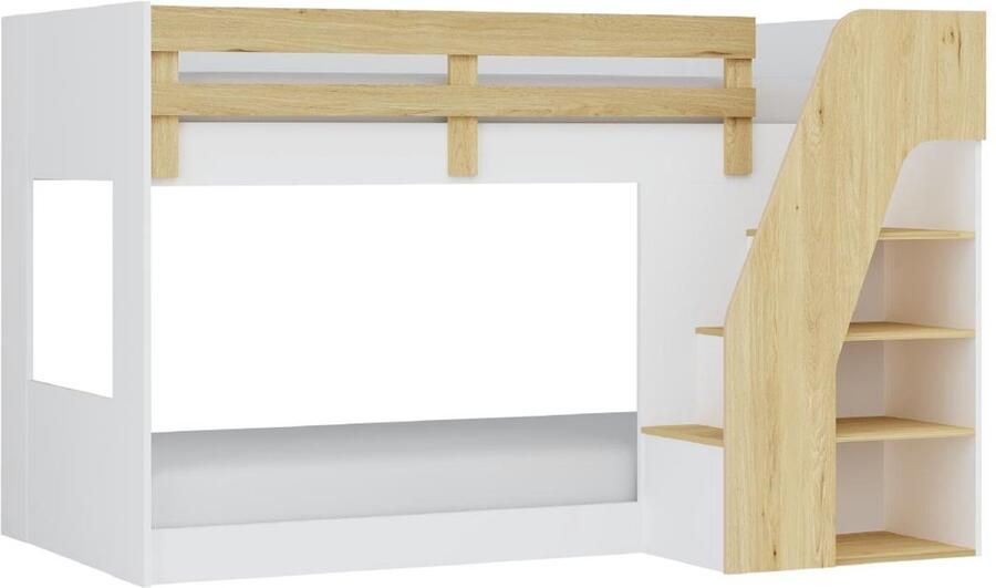 Vente-unique Hoogslaper 90 x 190 cm Met opbergruimte wit en naturel NAROJAS L 196.6 cm x H 128 cm x D 135.7 cm - Foto 2