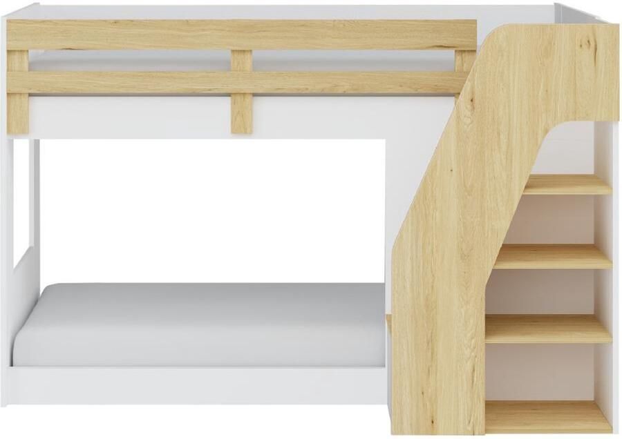 Vente-unique Hoogslaper 90 x 190 cm Met opbergruimte wit en naturel NAROJAS L 196.6 cm x H 128 cm x D 135.7 cm