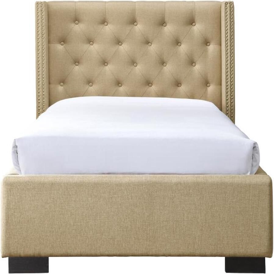 Vente-unique Bed 90 x 200 cm met gecapitonneerd hoofdbord Stof Beige MASSIMO II L 216 cm x H 111.5 cm x D 114 cm