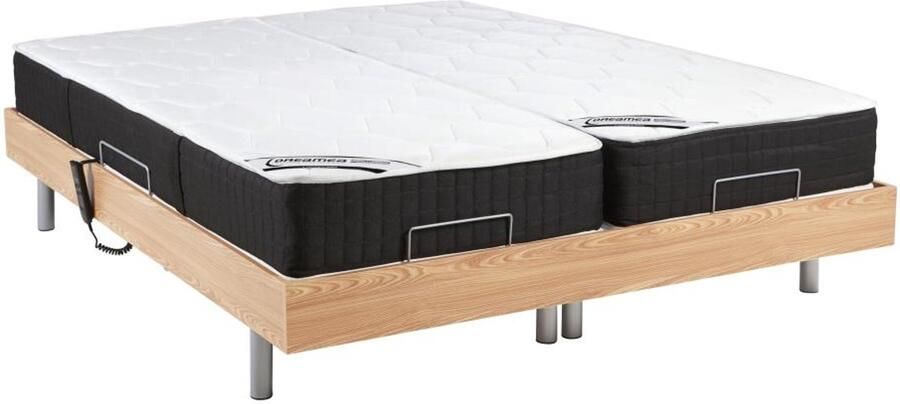 Vente-unique Elektrisch relaxbed met pocketveren en vormgeheugenmatras PHANES van DREAMEA OKIN motoren Eikenkleur 2 x 80 x 200 cm L 200 cm x H 35 cm x D 160 cm - Foto 3