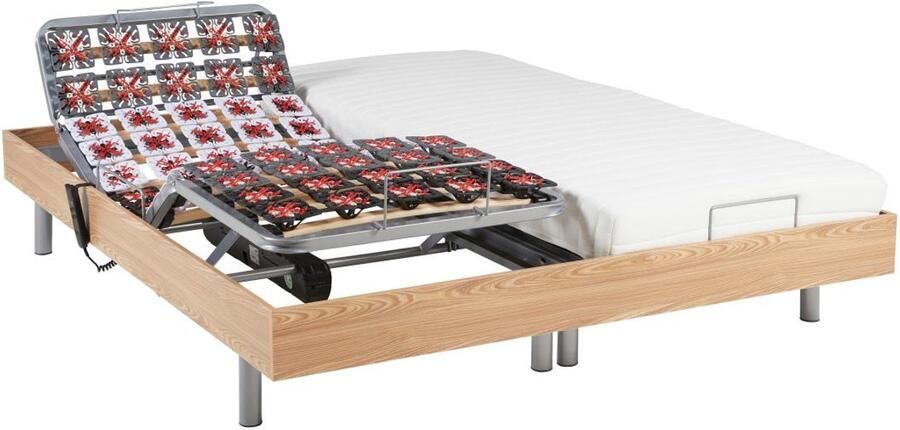 Vente-unique Elektrisch relaxbed met contactplaatjes en latexmatras CASSIOPEE III van DREAMEA OKIN-motors 2 x 70 x 190 cm Eiken L 190 cm x H 35 cm x D 140 cm - Foto 2