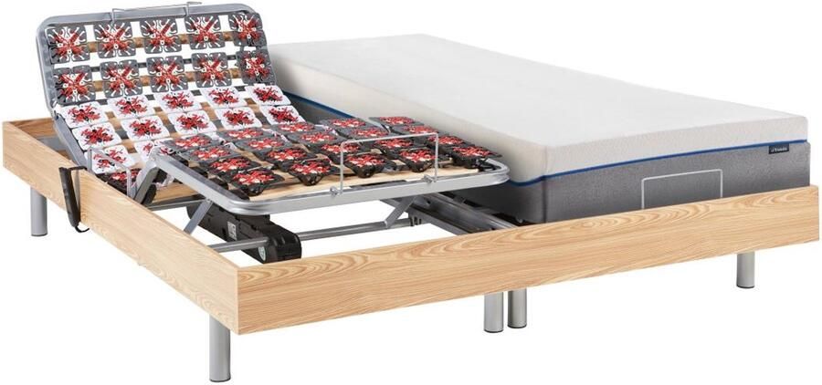Vente-unique Elektrisch bed – bedbodem en matras – contactplaatjes vormgeheugen HESIODE III van NATUREA OKIN motoren eikenhout 2 x 90 x 200 cm L 200 cm x H 35 cm x D 180 cm