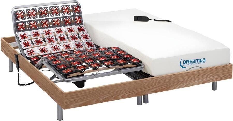 Vente-unique Elektrisch bed – bedbodem en matras – contactplaatjes vormgeheugen HESIODE III van NATUREA OKIN motoren eikenhout 2 x 90 x 200 cm L 200 cm x H 35 cm x D 180 cm - Foto 2