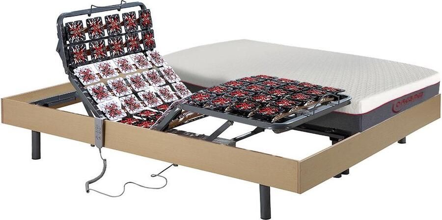 Vente-unique Elektrisch relaxbed met matras met vormgeheugen ATRIDE van DREAMEA OKIN-motoren eikenhout 2 x 90 x 200 cm L 200 cm x H 35 cm x D 180 cm