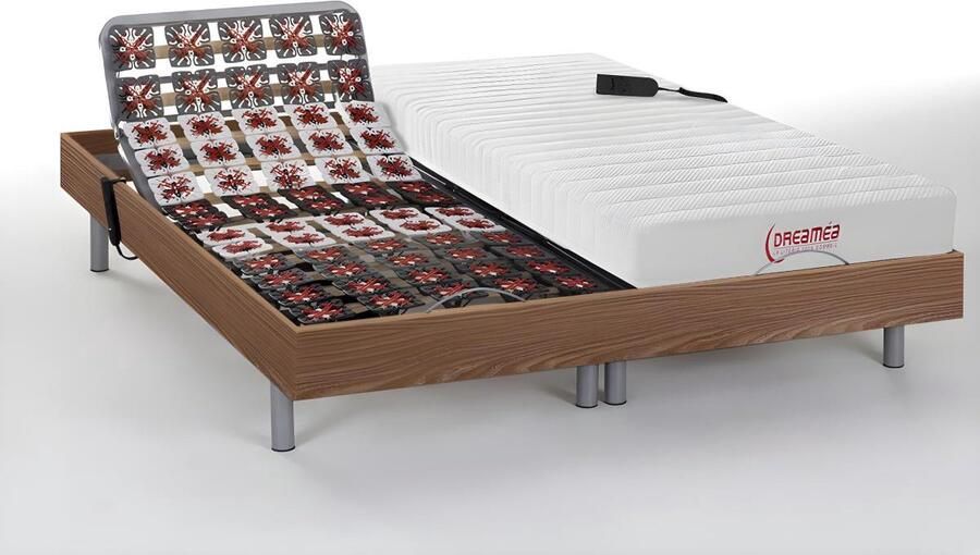 Vente-unique Elektrisch relaxbed met latex matras 2 x 90 x 200 cm Licht naturel ETHER van DREAMEA L 200 cm x H 35 cm x D 180 cm