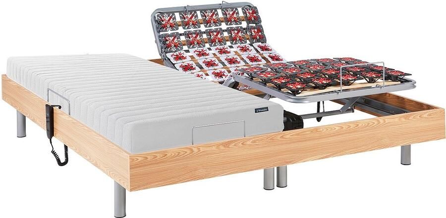 Vente-unique Elektrisch relaxbed met latex matras 2 x 70 x 190 cm Licht naturel ETHER van DREAMEA L 190 cm x H 35 cm x D 140 cm - Foto 2