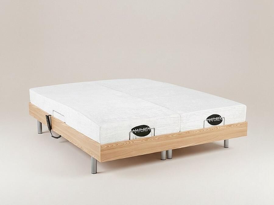 Vente-unique Elektrisch bed – bedbodem en matras – contactplaatjes vormgeheugen en bamboe LYSIS III van NATUREA OKIN motoren 2 x 90 x 200 cm eikenhout L 200 cm x H 35 cm x D 180 cm - Foto 3