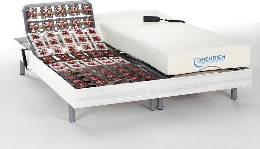 Vente-unique Elektisch relaxbed met contactplaatjes en matras met vormgeheugen HESIODE III van DREAMEA OKIN-motors Wit 2 x 70 x 190 cm L 190 cm x H 35 cm x D 140 cm - Foto 3