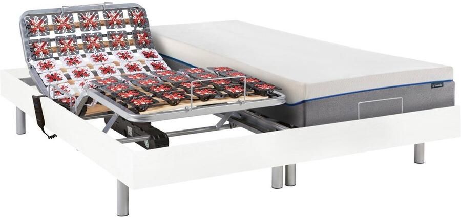 Vente-unique Elektisch relaxbed met contactplaatjes en matras met vormgeheugen HESIODE III van DREAMEA OKIN-motors Wit 2 x 70 x 190 cm L 190 cm x H 35 cm x D 140 cm - Foto 2