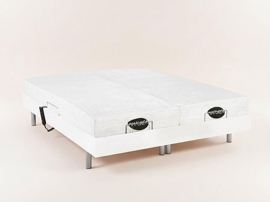 Vente-unique Elektrisch relaxbed met matras met vormgeheugen en bamboe LYSIS III van NATUREA OKIN-motoren 2 x 70 x 190 cm Wit L 190 cm x H 35 cm x D 140 cm - Foto 3
