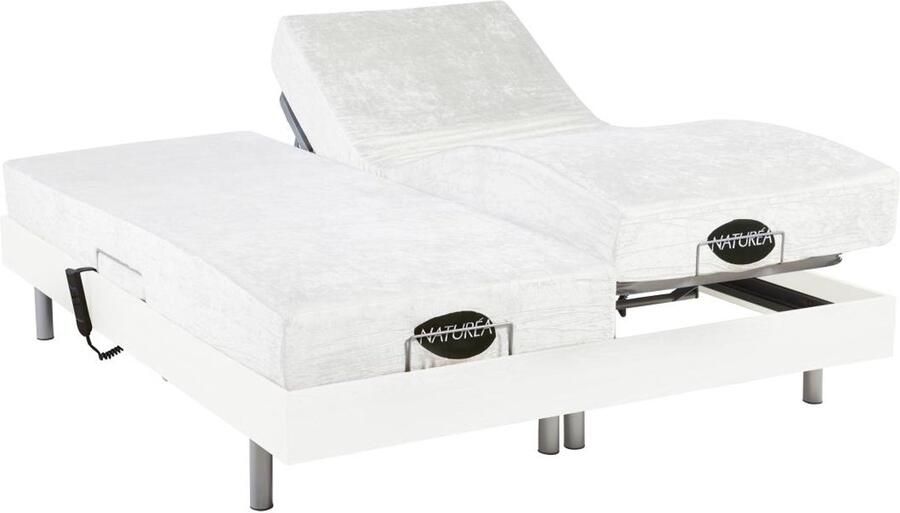 Vente-unique Elektrisch bed bedbodem en matras met vormgeheugen en bamboe LYSIS III van NATUREA motoren OKIN 2 x 80 x 200 cm wit L 200 cm x H 35 cm x D 160 cm - Foto 4