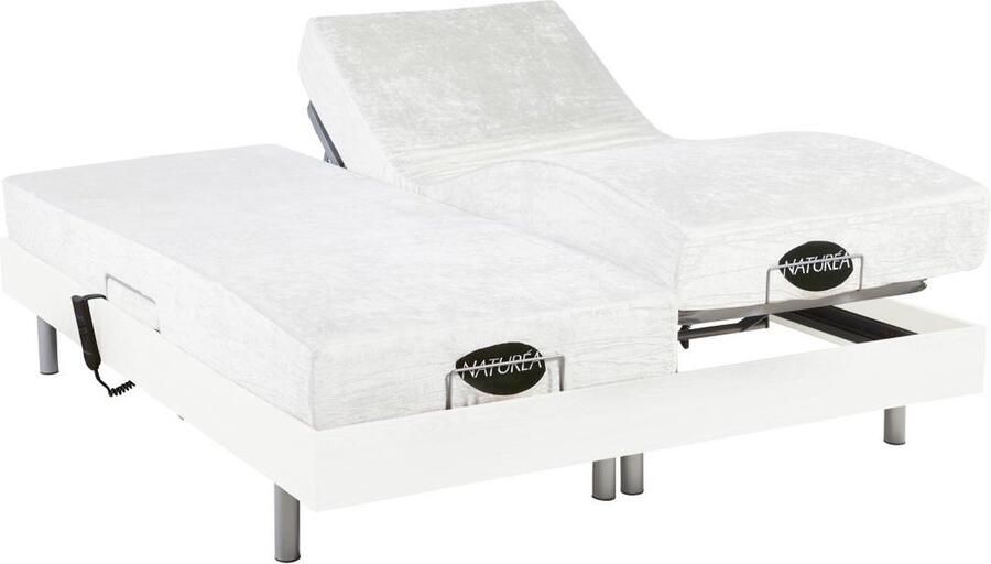 Vente-unique Elektrisch relaxbed met matras met vormgeheugen en bamboe LYSIS III van NATUREA OKIN-motoren 2 x 70 x 190 cm Wit L 190 cm x H 35 cm x D 140 cm - Foto 2