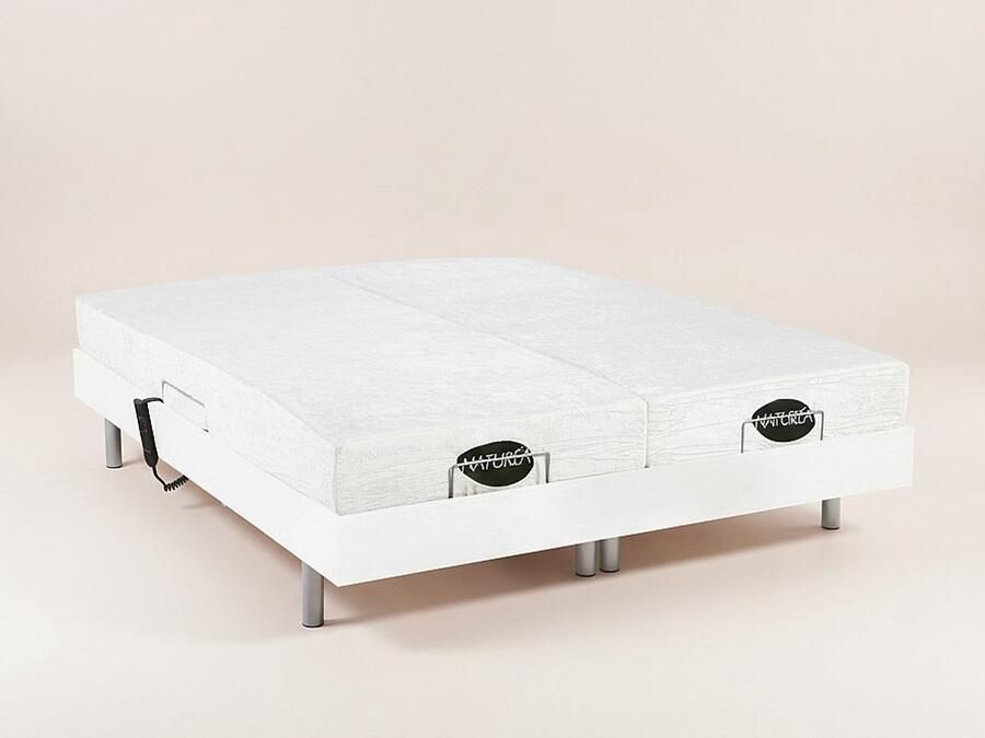 Vente-unique Elektrisch bed bedbodem en matras met vormgeheugen en bamboe LYSIS III van NATUREA motoren OKIN 2 x 80 x 200 cm wit L 200 cm x H 35 cm x D 160 cm - Foto 3