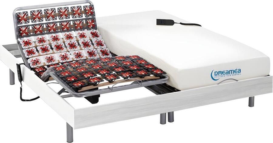 Vente-unique Elektrische bedbodem en matras met vormgeheugen HESIODE III van DREAMEA motoren OKIN wit 2 x 90 x 200 cm L 200 cm x H 35 cm x D 180 cm - Foto 2