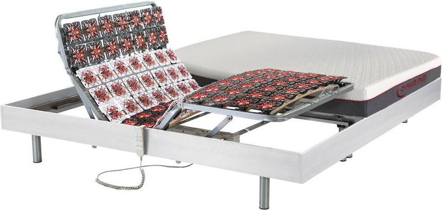 Vente-unique Elektrisch relaxbed met matras met vormgeheugen ATRIDE van DREAMEA OKIN-motoren Wit 2 x 90 x 200 cm L 200 cm x H 35 cm x D 180 cm