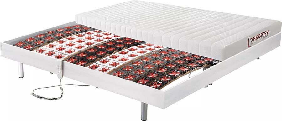 Vente-unique Elektrisch relaxbed met latex matras 2 x 90 x 100 cm Wit ETHER van DREAMEA L 200 cm x H 35 cm x D 180 cm
