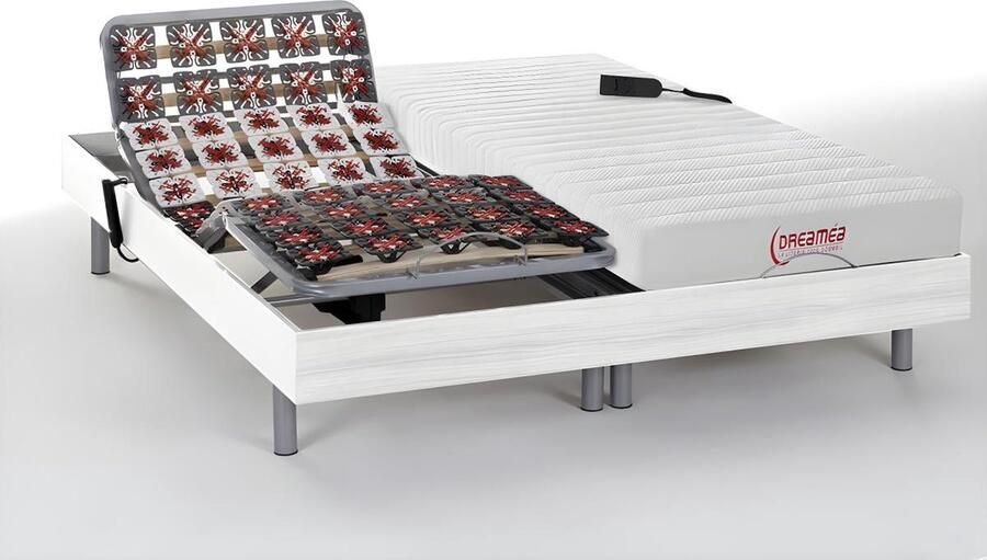 Vente-unique Elektrisch relaxbed met latex matras 2 x 90 x 100 cm Wit ETHER van DREAMEA L 200 cm x H 35 cm x D 180 cm - Foto 2