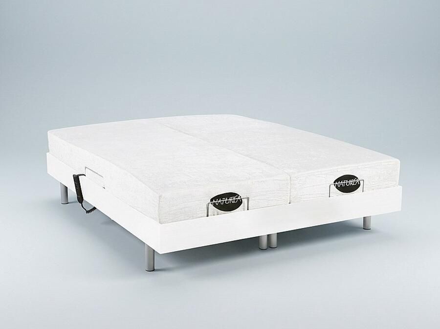 Vente-unique Elektrisch bed bedbodem en matras met vormgeheugen en bamboe LYSIS III van NATUREA motoren OKIN 2 x 90 x 200 cm wit L 200 cm x H 35 cm x D 180 cm - Foto 3