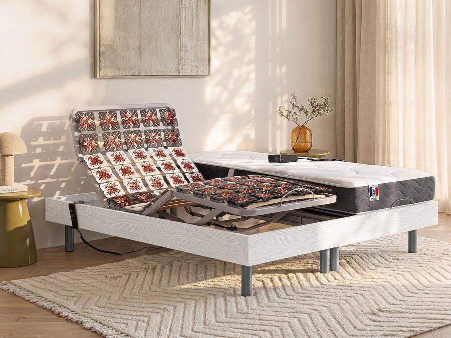 Vente-unique Elektrisch relaxbed JUPITER van 100% latex van DREAMEA Wit 2x90x200cm OKIN motoren L 200 cm x H 35 cm x D 180 cm - Foto 3