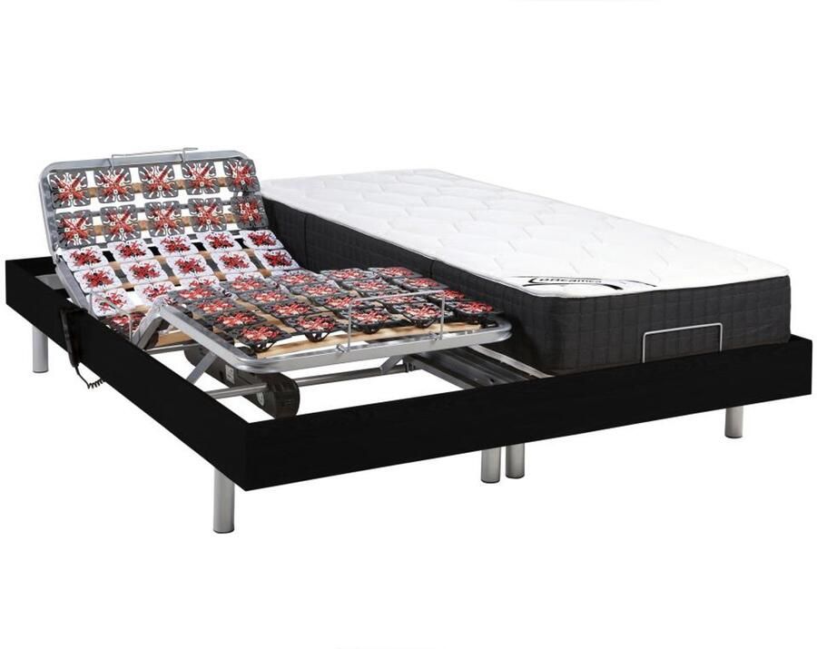 Vente-unique Elektrisch relaxbed met pocketveren en vormgeheugenmatras PHANES van DREAMEA OKIN motoren Zwart 2 x 80 x 200 cm L 200 cm x H 35 cm x D 160 cm