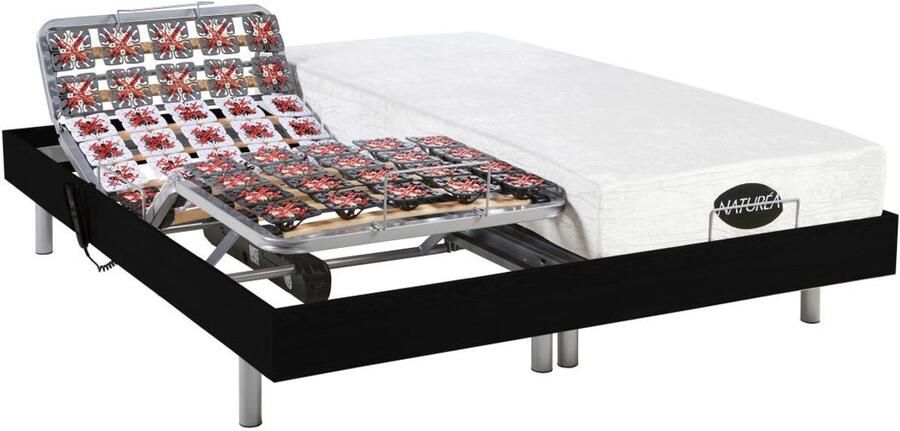 Vente-unique Elektrisch bed bedbodem en matras met vormgeheugen en bamboe LYSIS III van DREAMEA motoren OKIN 2 x 90 x 200 cm zwart L 200 cm x H 35 cm x D 180 cm - Foto 2