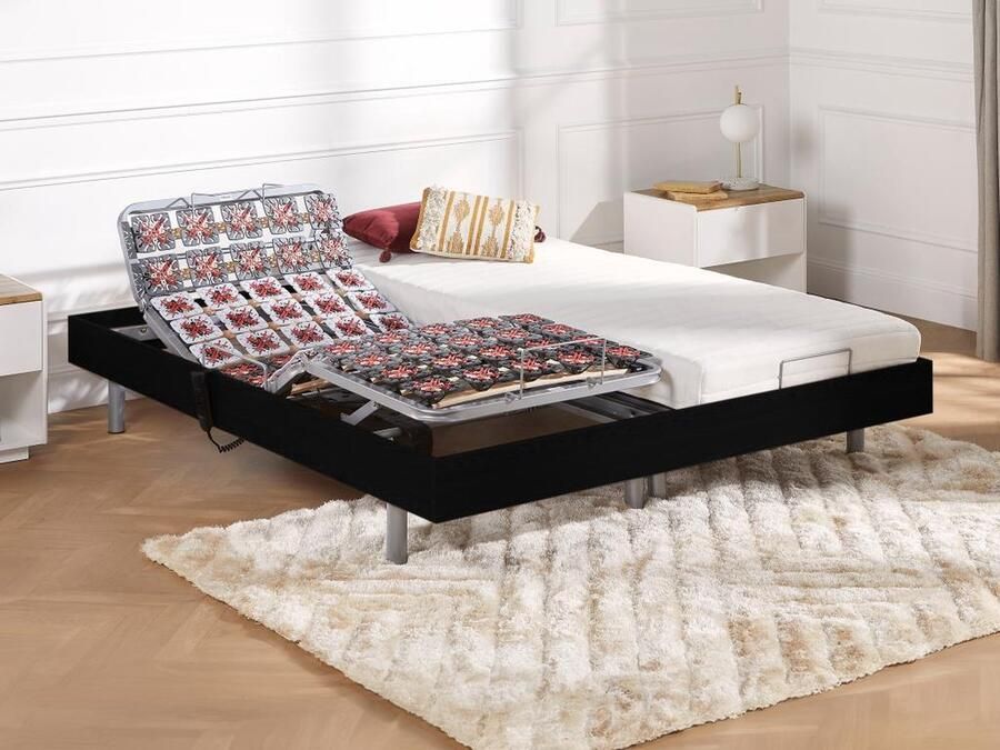 Vente-unique Elektrisch bed bedbodem en matras latex CASSIOPEE III van DREAMEA OKIN motoren 2 x 90 x 200 cm zwart L 200 cm x H 35 cm x D 180 cm