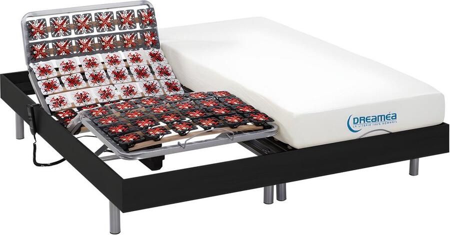 Vente-unique Elektrische bedbodem en matras met vormgeheugen HESIODE III van DREAMEA motoren OKIN zwart 2 x 90 x 200 cm L 200 cm x H 35 cm x D 180 cm - Foto 2