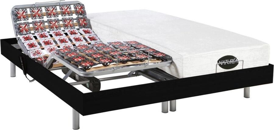 Vente-unique Elektrisch bed – bedbodem en matras – met vormgeheugen en bamboe LYSIS III van NATUREA zwart motoren OKIN 2x70x190 cm L 190 cm x H 35 cm x D 140 cm - Foto 2