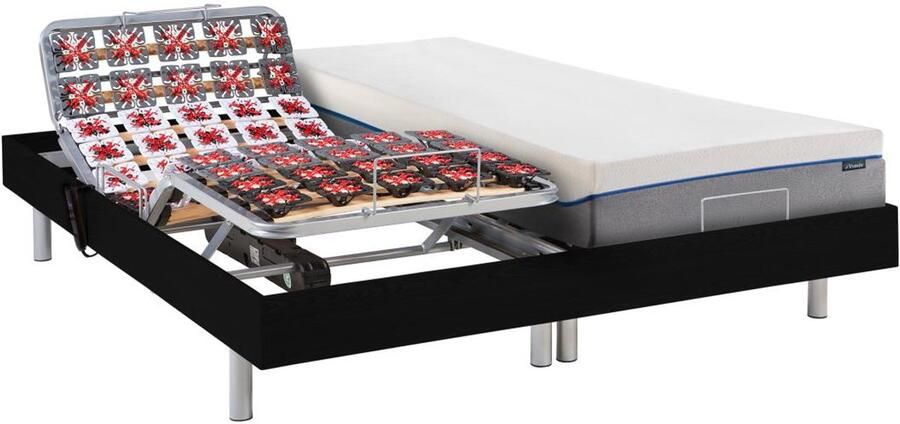 Vente-unique Elektrisch bed – bedbodem en matras – met vormgeheugen HESIODE III van DREAMEA zwart motoren OKIN 2x70x190 cm L 190 cm x H 35 cm x D 140 cm - Foto 2