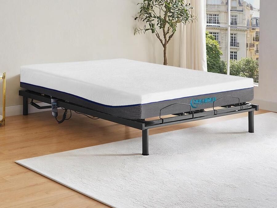 Vente-unique Elektrische bed bedbodem en matras met vormgeheugen JIMBARAN II van DREAMEA motor OKIN 140 x 200 cm L 200 cm x H 20 cm x D 140 cm